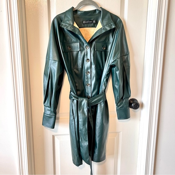 NEW YORK & COMPANY Green Faux Leather Button Down Shirt Dress—SZ. XS - Picture 13 of 17